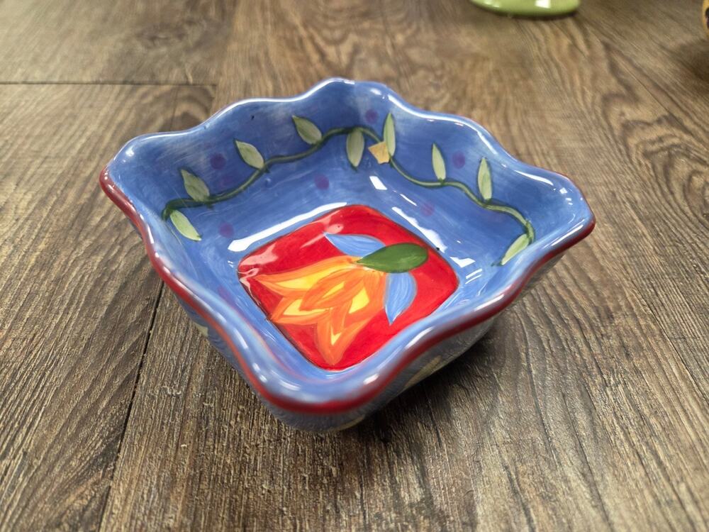 Pfaltzgraff Napoli Handpainted Earthenware Scalloped Edge Mini Square Bowl 4"